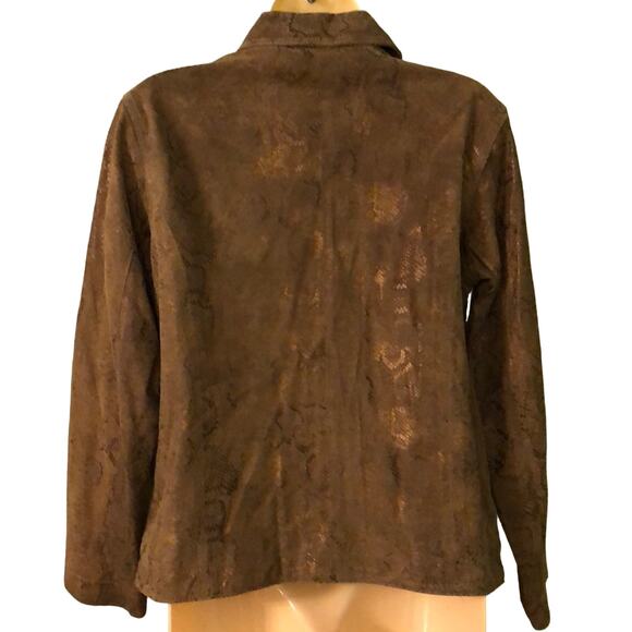 Chico’s 0 Brown Snakeskin Look Suede Jacket Woman Size 4 Zipper Front Lined - Picture 2 of 8